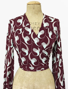 Raisin & Mint Deco Twister Drama Sleeve Babaloo Tie Crop Top - FINAL SALE