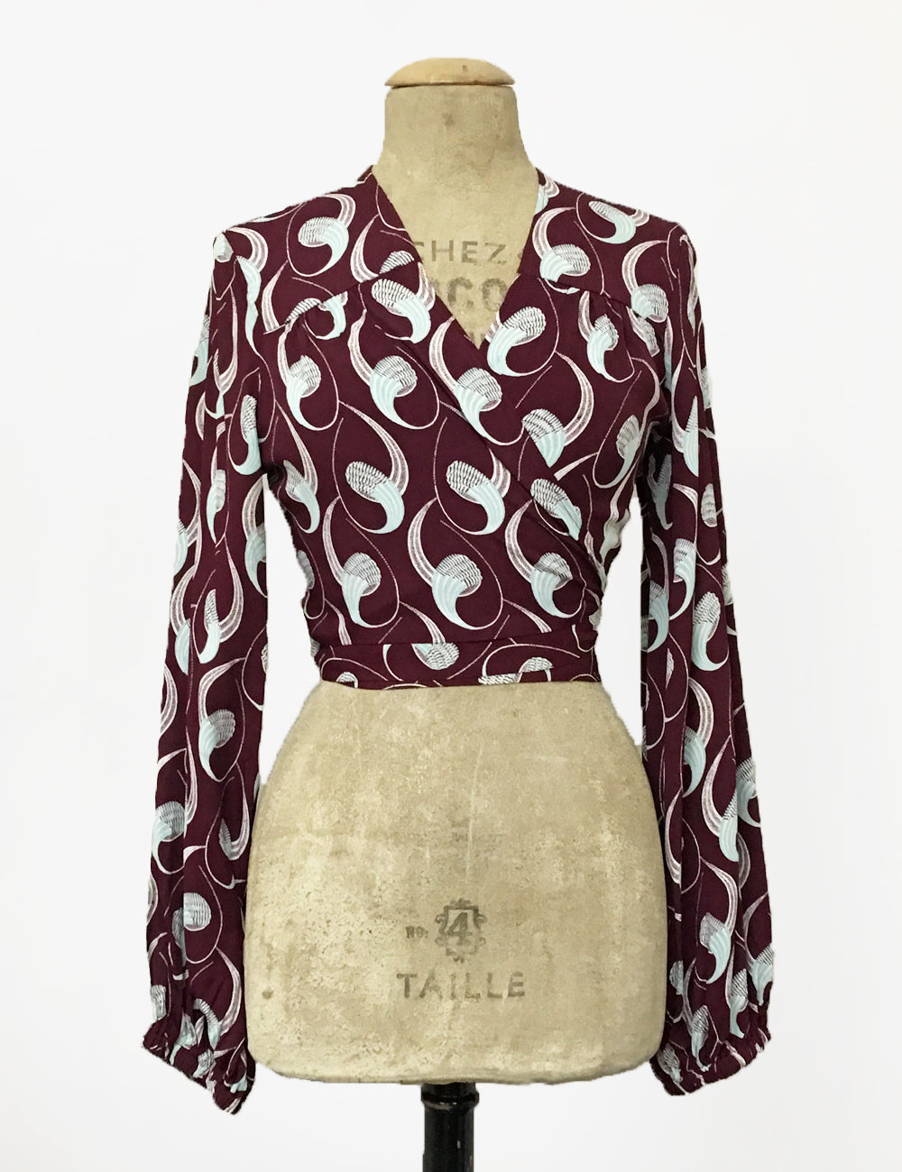 Raisin & Mint Deco Twister Drama Sleeve Babaloo Tie Crop Top - FINAL SALE
