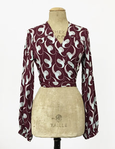 Raisin & Mint Deco Twister Drama Sleeve Babaloo Tie Crop Top - FINAL SALE