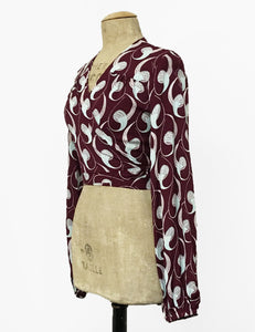 Raisin & Mint Deco Twister Drama Sleeve Babaloo Tie Crop Top - FINAL SALE