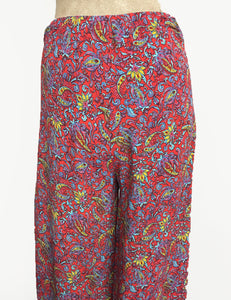 FINAL SALE - Red Colorful Paisley Print Retro 1940s Style High Waisted Palazzo Pants