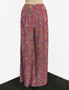 FINAL SALE - Red Colorful Paisley Print Retro 1940s Style High Waisted Palazzo Pants