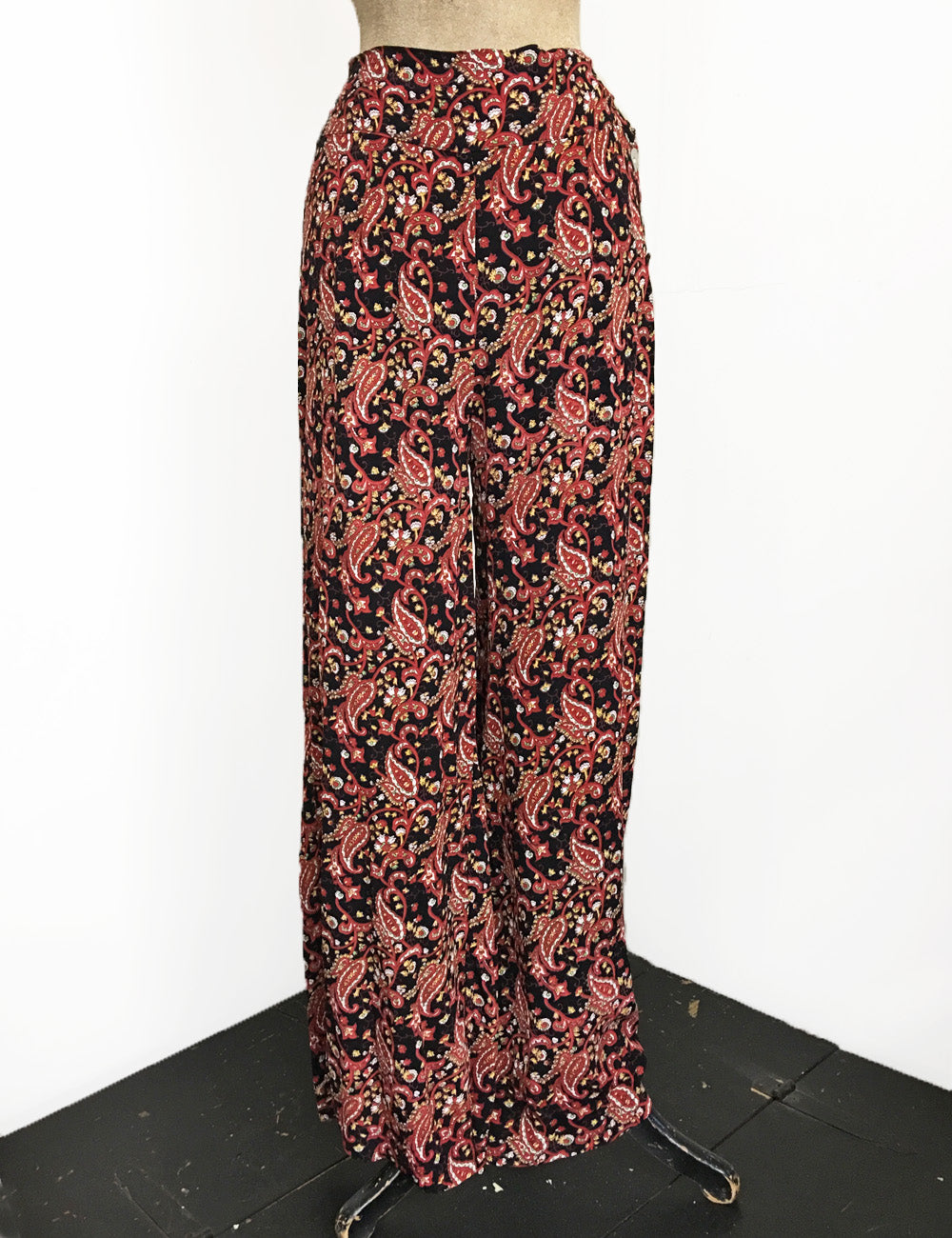 Black & Red Paisley Print High Waisted Palazzo Pants - FINAL SALE
