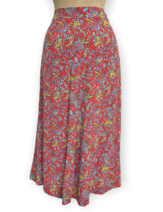 Red Colorful Paisley Print Button Front Phoebe Skirt