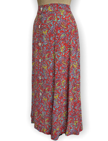 Red Colorful Paisley Print Button Front Phoebe Skirt