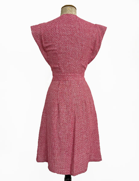 FINAL SALE - Scout for Loco Lindo - 1940s Red Crosshatch Linen Garden Wrap Dress