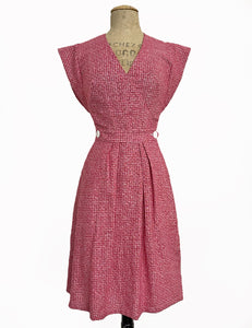 FINAL SALE - Scout for Loco Lindo - 1940s Red Crosshatch Linen Garden Wrap Dress