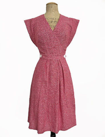 Scout for Loco Lindo - 1940s Red Crosshatch Linen Garden Wrap Dress