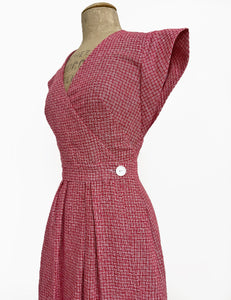 FINAL SALE - Scout for Loco Lindo - 1940s Red Crosshatch Linen Garden Wrap Dress
