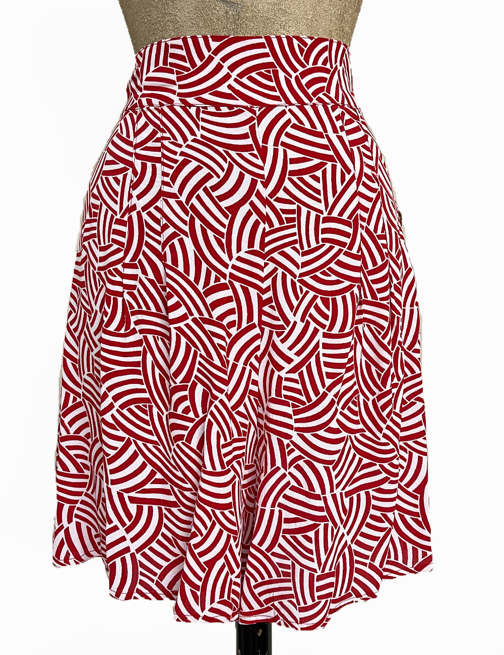 Red Deco Waves High Waist Retro Shorts