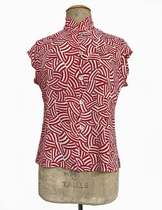 Red Deco Waves Button Up Tea Timer Top