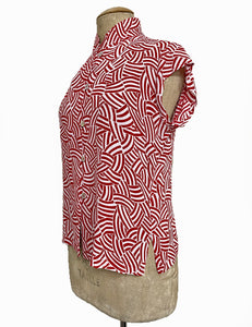 Red Deco Waves Button Up Tea Timer Top