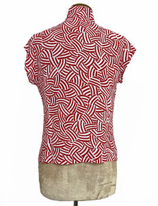 Red Deco Waves Button Up Tea Timer Top
