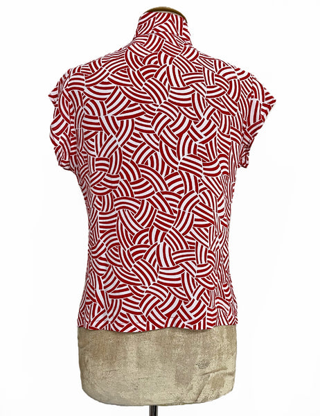 Red Deco Waves Button Up Tea Timer Top