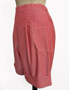 FINAL SALE - Scout for Loco Lindo - Red Denim Chambray 1940s Style Woodland Walking Short
