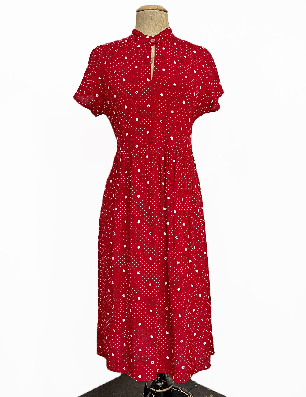 Red Floral Polka Dot Retro Georgie Pullover Dress
