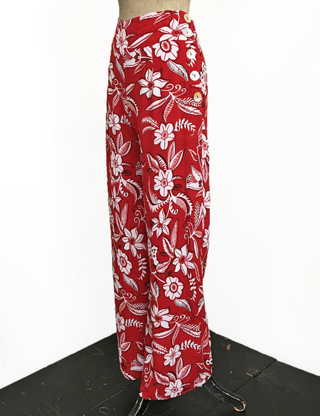 FINAL SALE - Red Hot Copacabana Vintage Inspired High Waist Palazzo Pants