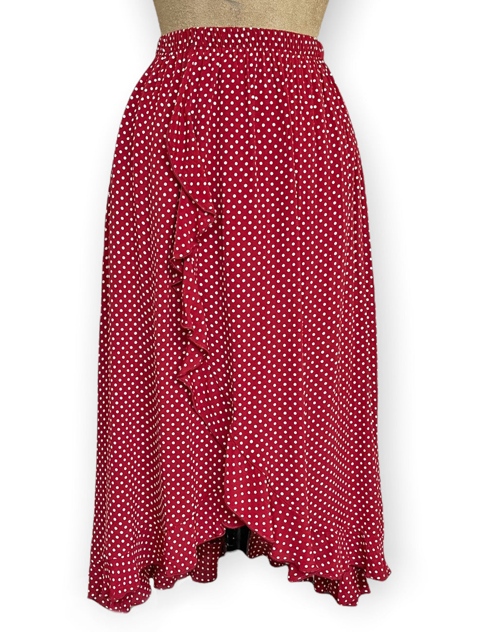 Red Hot Polka Dot Faux Ruffle Wrap Barcelona Skirt