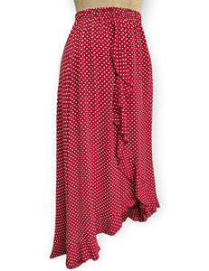 Red Hot Polka Dot Faux Ruffle Wrap Barcelona Skirt