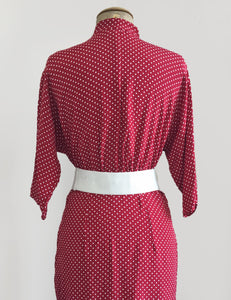Red & White Polka Dot 1940s Style Belted Manhattan Dress