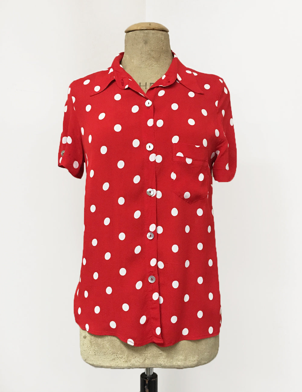 Long Sleeved Polka Dot T-Shirt with Red Heart in Navy/White