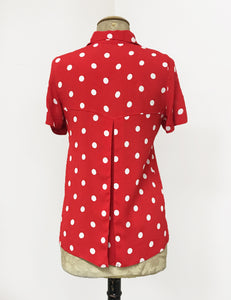 Red & White Big Polka Dot Button Up Short Sleeve Camp Shirt