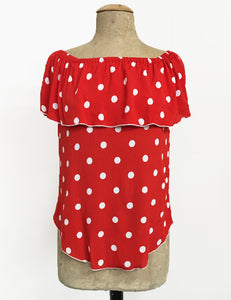 Red Polka Dot Ruffle Top Dolores Peasant Blouse - FINAL SALE