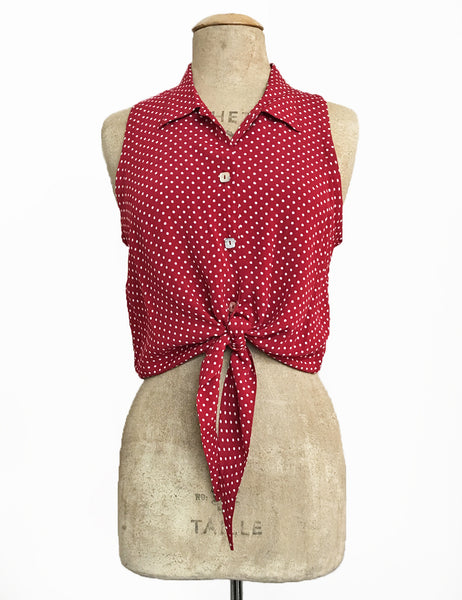 Red Hot Polka Dot Retro Sleeveless Button Up Sally Top