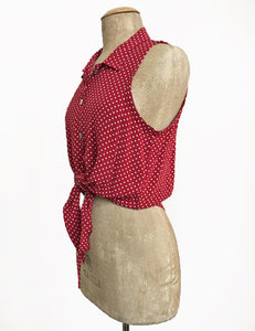 Red Hot Polka Dot Retro Sleeveless Button Up Sally Top