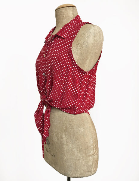 Red Hot Polka Dot Retro Sleeveless Button Up Sally Top