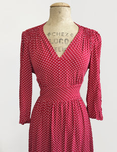 Red Hot Polka Dot 3/4 Sleeve Retro 40s Dress