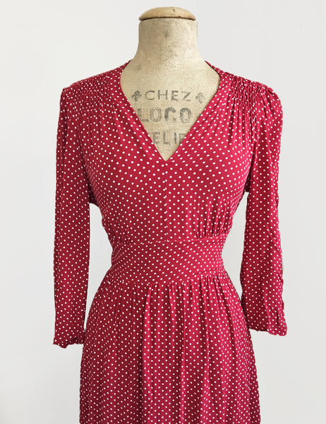 Red Hot Polka Dot 3/4 Sleeve Retro 40s Dress