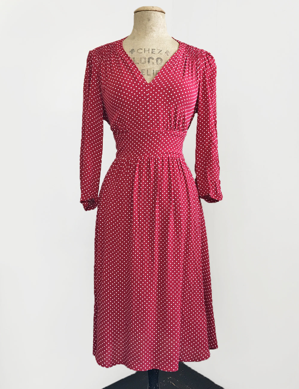 Red Hot Polka Dot 3/4 Sleeve Retro 40s Dress