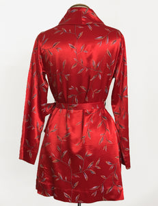 Red Printed Satin 1930s Style Shawl Collar Kimono Robe