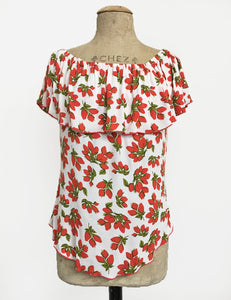 Red Rosebud Ruffle Top Dolores Peasant Blouse - FINAL SALE