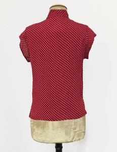 Red Hot Polka Dot Button Up Mandarin Collar Tea Timer Top
