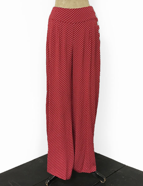Red & White Polka Dot 1940s Style High Waisted Palazzo Pants