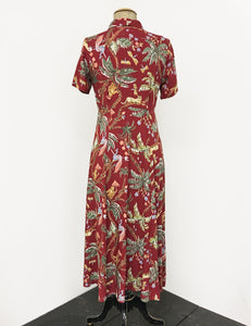 Red Jungle Print Short Sleeve Tea Length Vintage Day Dress - FINAL SALE
