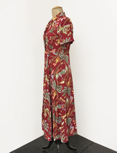 Red Jungle Print Short Sleeve Tea Length Vintage Day Dress - FINAL SALE