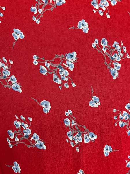 Red & Blue Floral 1940s Style Vintage Day Dress