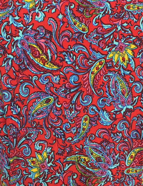 FINAL SALE - Red Colorful Paisley Print Retro 1940s Style High Waisted Palazzo Pants