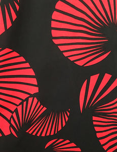 Black & Red Art Deco Fan Print Cascade Wrap Dress