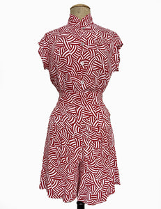 Red Deco Waves Button Up Tea Timer Top