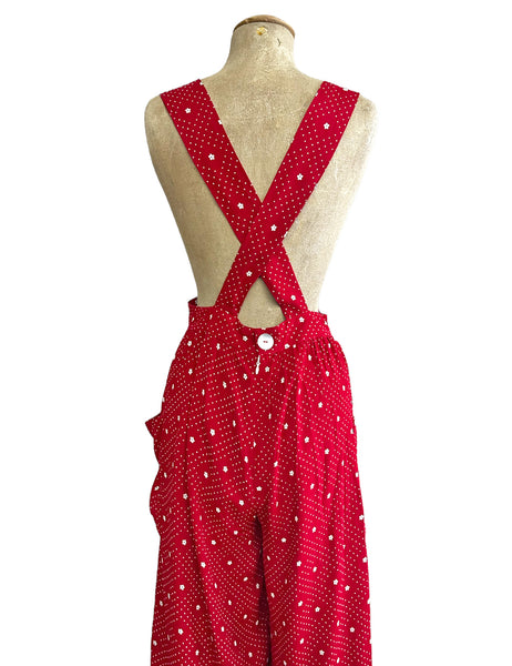 Red Floral Dot 1940s Retro Rosie Bib Overalls