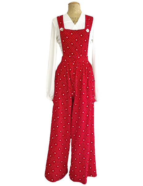 Red Floral Dot 1940s Retro Rosie Bib Overalls