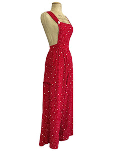 Red Floral Dot 1940s Retro Rosie Bib Overalls