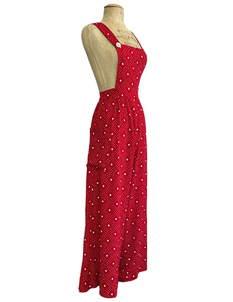 Red Floral Dot 1940s Retro Rosie Bib Overalls