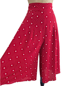 Red Floral Dot High Waisted Wide Leg Retro Culottes
