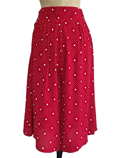 Red Floral Dot High Waisted Wide Leg Retro Culottes