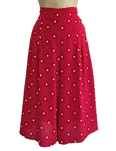 Red Floral Dot High Waisted Wide Leg Retro Culottes
